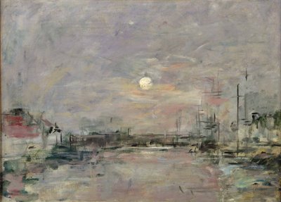 Zmierzch na doku handlowym w Le Havre, c.1892-94 autorstwa Eugene Louis Boudin