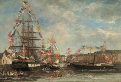 Dzień festiwalowy w porcie Honfleur. 1858 autorstwa Eugene Louis Boudin