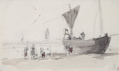 Łódź rybacka na plaży (ołówek i wc na papierze) autorstwa Eugene Louis Boudin