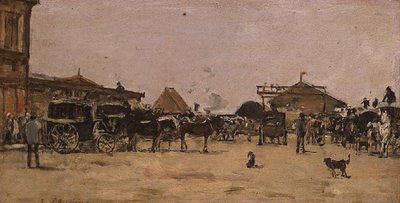 Place de la Gare w Deauville autorstwa Eugene Louis Boudin