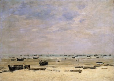 barki rzeczne podczas odpływu; Berck le Rivage a Maree Basse, 1882 autorstwa Eugene Louis Boudin