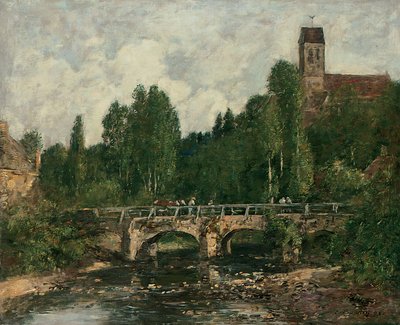 Saint-Cenery, kościół i most, 1892 autorstwa Eugene Louis Boudin