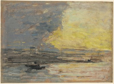 Wybrzeże, Port Honfleur, ok. 1860 (pastel na niebieskim papierze tkanym) autorstwa Eugene Louis Boudin