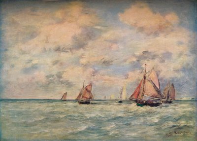 Wyjście z łodzi w Trouville, XIX wiek autorstwa Eugene Louis Boudin
