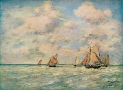 Wyjście z łodzi w Trouville, XIX wiek autorstwa Eugene Louis Boudin