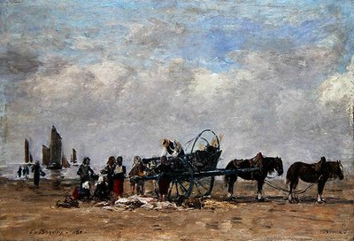 Wóz z rybami, Berck, ok. 1880 (olej na płótnie położony na płycie) autorstwa Eugene Louis Boudin