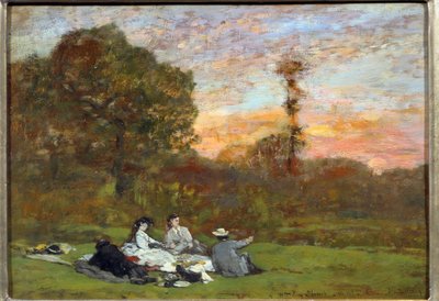 Śniadanie na trawie „Obraz Eugene Louis Boudin (1824-1898) 1866 nd. 0,17x0,25 m Paryż, Musee d