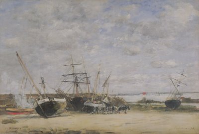 Statki i konie na linii brzegowej autorstwa Eugene Louis Boudin