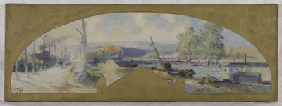 Szkic ratusza w Issy-les-Moulineaux: La Seine à Issy-les-Moulineaux, około 1901 (olej na płótnie) autorstwa Eugene Louis Gillot
