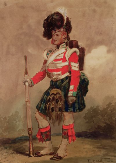 Żołnierz 79. Górali w Chobham Camp w 1853 roku autorstwa Eugene Louis Lami