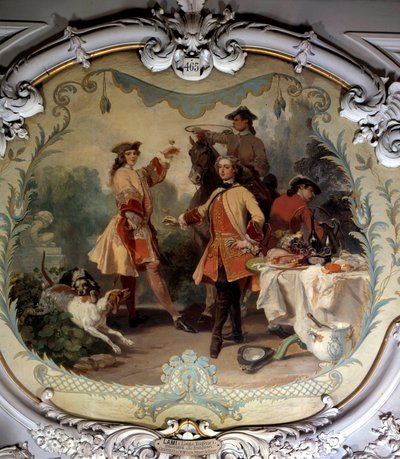 Obiad myśliwski w XVIII wieku Obraz Eugene Louis Lami (1800-1890) XIX wiek Chantilly, Musee Conde autorstwa Eugene Louis Lami