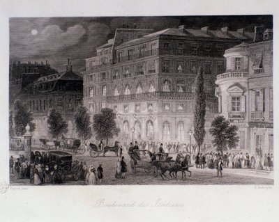 Animacja wokół teatrów bulwaru włoskiego w Paryżu. Grawer Eugene Louis Lami (1800-1890) 1843 Ze zbiorów prywatnych autorstwa Eugene Louis Lami