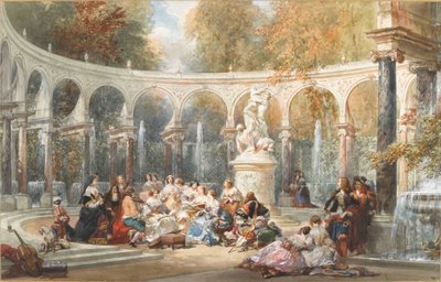 Towarzystwo przy Bosquet de la Colonnade w ogrodzie Wersalskim. autorstwa Eugene Louis Lami