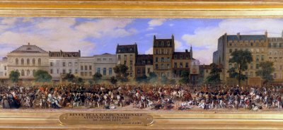 Atak Giuseppe Fieschiego (korsykańskiego konspiratora) 28.07.1835 na króla Francji Ludwika Filipa I (1773-1850), Boulevard du Temple w Paryżu (Ludwik Filip przegląda Gwardię Narodową) Fragment obrazu Eugeniusza Lami (1800-1890) 1845 Nd. autorstwa Eugene Louis Lami