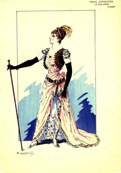 Kostium do spektaklu „Plotka”. 1889 (grawerowanie) autorstwa Eugene Mesples