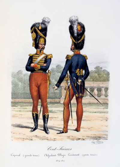 Cent-Suisses, strój kaprala, rozebranie się adiutanta-majora, 1814-17 autorstwa Eugene Titeux