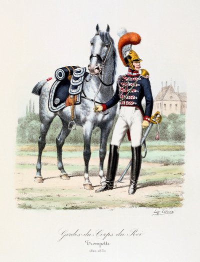 Ochroniarze króla, Trębacz, c1820-30 autorstwa Eugene Titeux