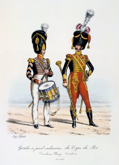 Zwykła Straż Piechoty Korpusu Królewskiego, bęben major i perkusista, 1822-30 autorstwa Eugene Titeux