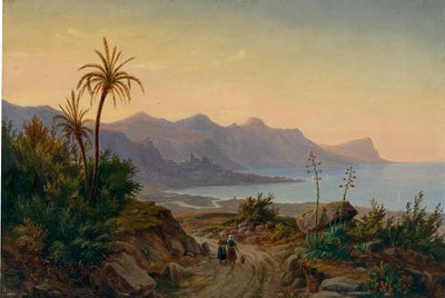 Eugen von Guérard - Krajobraz południowego wybrzeża z palmami, 1844 r. autorstwa Eugene von Guérard