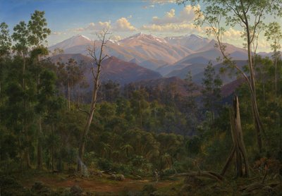 Góra Kościuszki widziana z granicy wiktoriańskiej (Mount Hope Ranges) autorstwa Eugene von Guérard