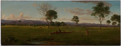 Widok na Alpy Gippsland z Bushy Park nad rzeką Avon autorstwa Eugene von Guérard