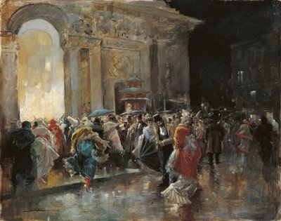 Przybycie do teatru w noc balu maskowego autorstwa Eugenio Lucas Villaamil