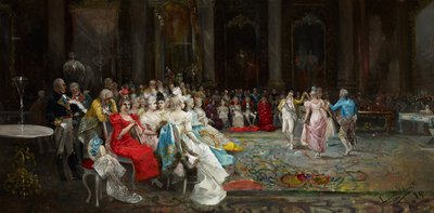 Taniec w Pałacu - Lucas Villaamil, Eugenio (1858-1919) - 1894 - Olej na płótnie - 55x110 - Museo Carmen Thyssen, Malaga autorstwa Eugenio Lucas Villaamil
