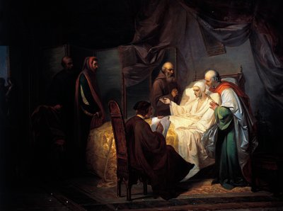 Dante Alighieri (1265-1321) na łożu śmierci autorstwa Eugenio Moretti Larese