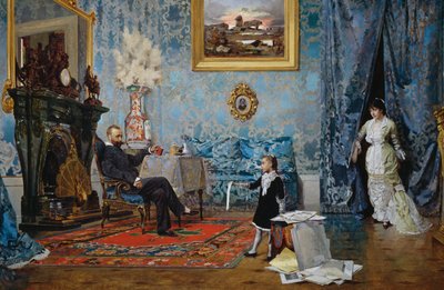 Rodzina Fabricci, ok. 1880, Eugenio Scomparini (1845-1913), olej na płótnie, 68x187 cm, Włochy autorstwa Eugenio Scomparini
