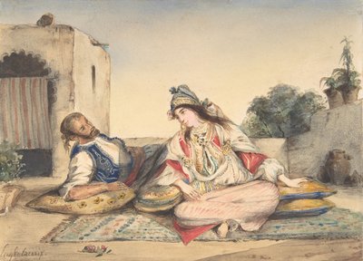 Marokańska para na swoim tarasie, 1832. autorstwa Eugène Delacroix
