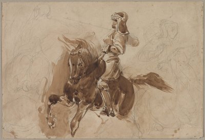 Postać w zbroi na koniu (rekto) autorstwa Eugène Delacroix