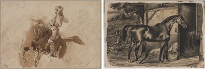 Postać w zbroi na koniu (rekto); Koń przed stodołą (verso) autorstwa Eugène Delacroix