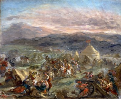 Botzaris zaskakuje turecki obóz i pada śmiertelnie ranny autorstwa Eugène Delacroix