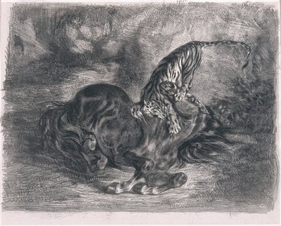 Dziki koń powalony przez tygrysa autorstwa Ferdinand Victor Eugene Delacroix