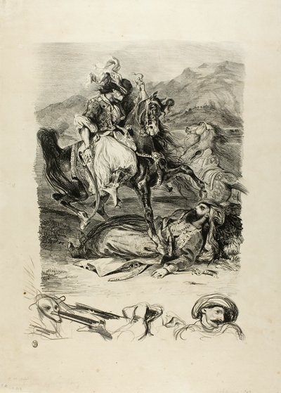 Walka między Giaour i Pasha autorstwa Eugène Delacroix