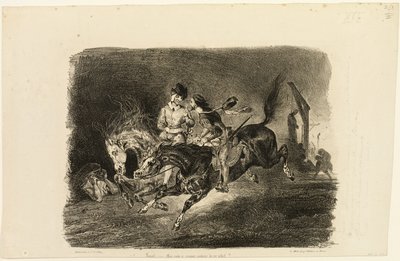 Faust i Mefistofeles galopujący przez noc sabatu czarownic autorstwa Eugène Delacroix
