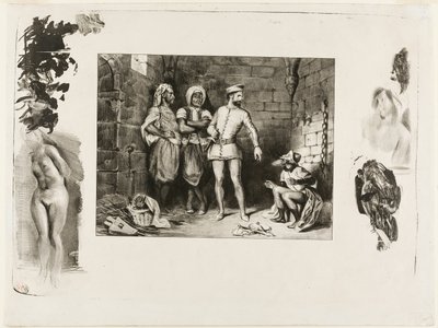Fronte-boeuf i Żyd, z Ivanhoe autorstwa Eugène Delacroix