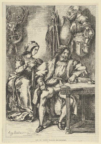 Goetz von Berlichingen piszący wspomnienia, po 1845 r., po 1845 r. autorstwa Eugène Delacroix