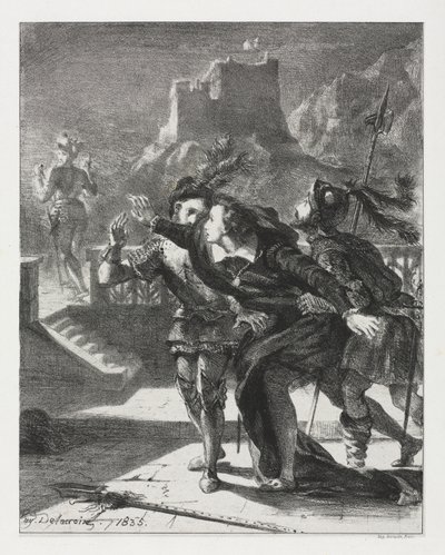 Hamlet: Hamlet pędzi, by podążać za duchem swojego Ojca autorstwa Eugène Delacroix