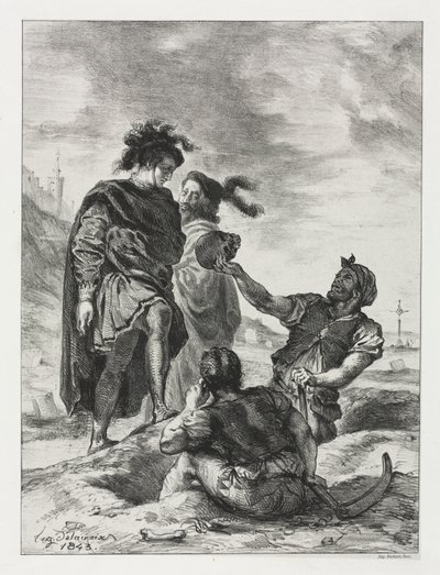 Hamlet: Hamlet i Horatio z grabarzami autorstwa Eugène Delacroix