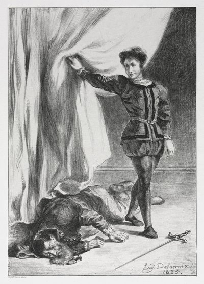 Hamlet: Hamlet i zwłoki Poloniusza autorstwa Eugène Delacroix