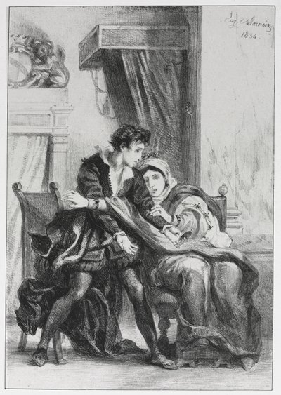 Hamlet: Hamlet i królowa autorstwa Eugène Delacroix