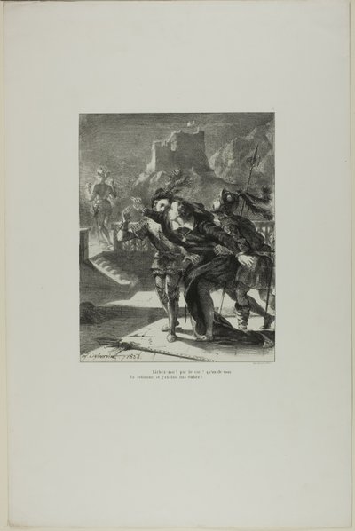 Hamlet ścigający ducha ojca, plansza 2 z Hamleta autorstwa Eugène Delacroix