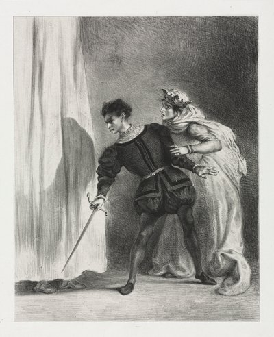 Hamlet: Morderstwo Poloniusza autorstwa Eugène Delacroix