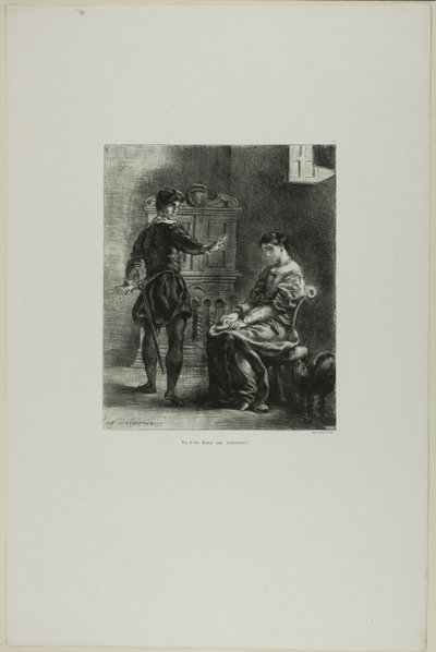 Hamlet i Ofelia, płyta 5 z Hamleta autorstwa Eugène Delacroix