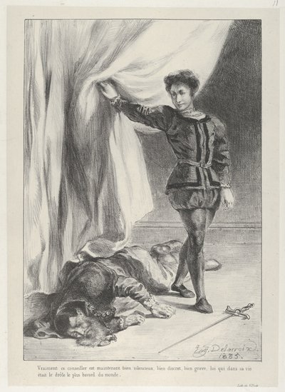 Hamlet i zwłoki Poloniusza, 1835., 1835. autorstwa Eugène Delacroix