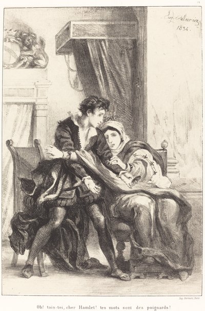 Hamlet i akt królowej III, scena IV, 1834. autorstwa Eugène Delacroix