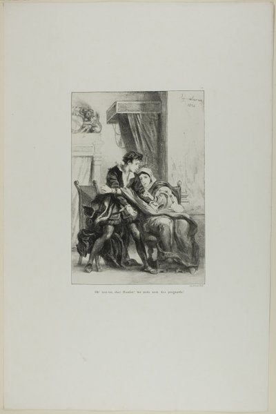 Hamlet i królowa, płyta 10 z Hamleta autorstwa Eugène Delacroix