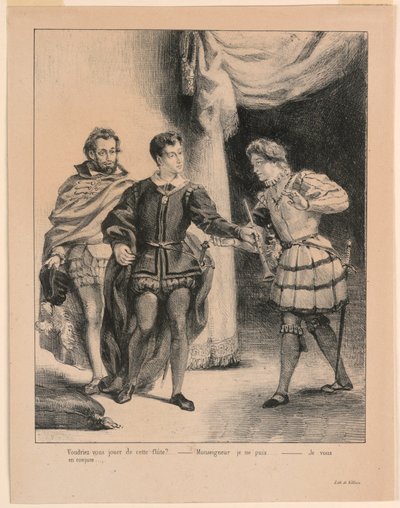 Ilustracja do Hamleta: Hamlet i Guildenstern (III,2) autorstwa Eugène Delacroix