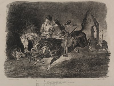 Ilustracje do Fausta: jazda konna Fausta i Mefistofelesa w szabat autorstwa Eugène Delacroix